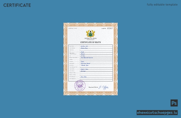Ghanaisches Personenstandsregister: Sterbeurkunde (PSD-Beispiel)